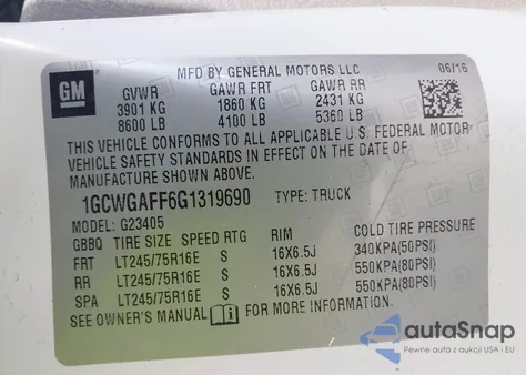 2016 Chevrolet Express 2500 Work Van из США, поврежденный, VIN 1GCWGAFF6G1319690